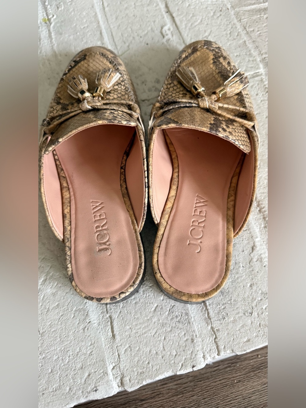 J.Crew Snake Print Leather Tassel Mule Loafers Women’s Size 7 Slip On - Picture 6 of 9